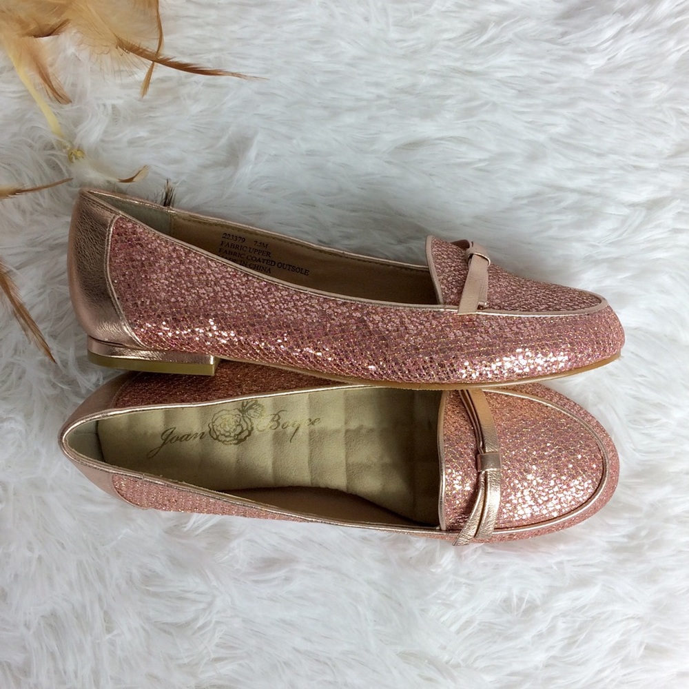 Joan Boyce Flats Rose Gold Shimmer Bows sz 7.5